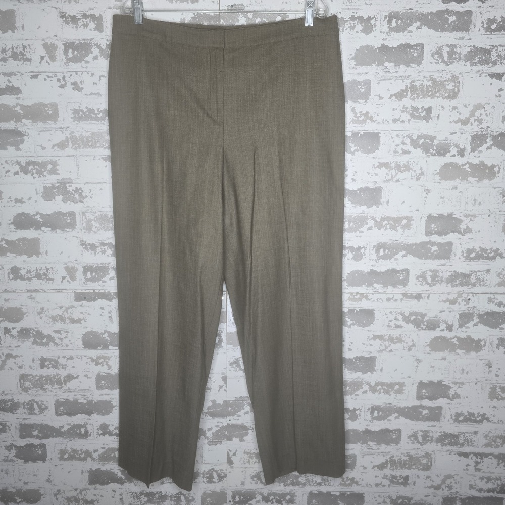 St. John Dress Pants Womens Size 14 Diana Brown Wool Blend Flat Front Straight